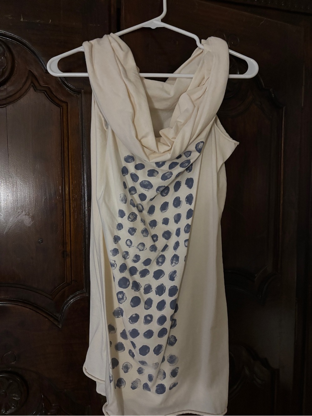 Cream Asymmetrical Top with Navy Dot Back Panel
